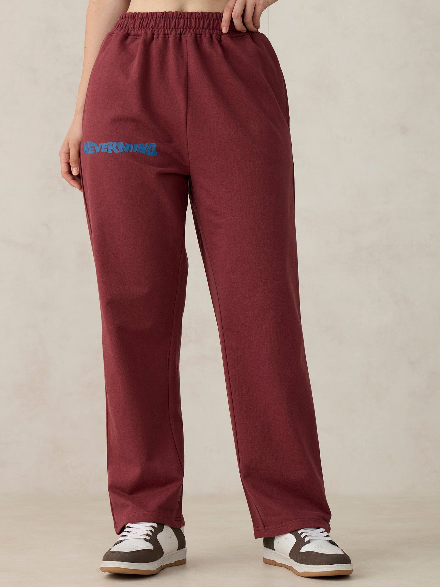 Women's Brown Casual Wide Leg Solid Trackpant