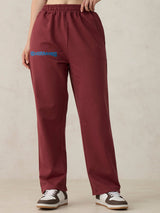 Women's Brown Casual Wide Leg Solid Trackpant
