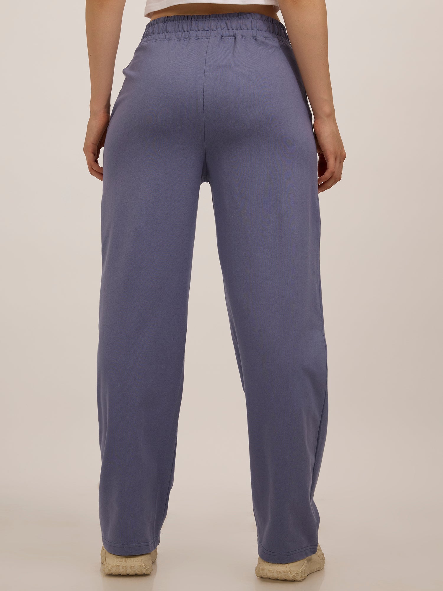 Women's Blue Casual Wide Leg Solid Trackpant