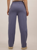 Women's Blue Casual Wide Leg Solid Trackpant