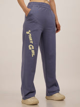 Women's Blue Casual Wide Leg Solid Trackpant