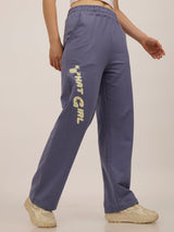 Women's Blue Casual Wide Leg Solid Trackpant