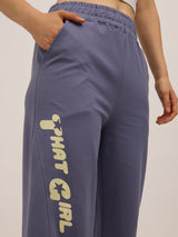 Women's Blue Casual Wide Leg Solid Trackpant