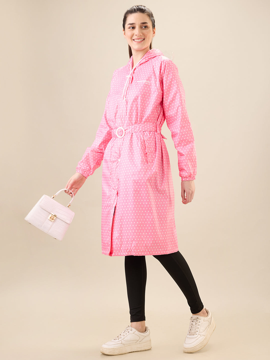 Women's Pink Button Raincoat