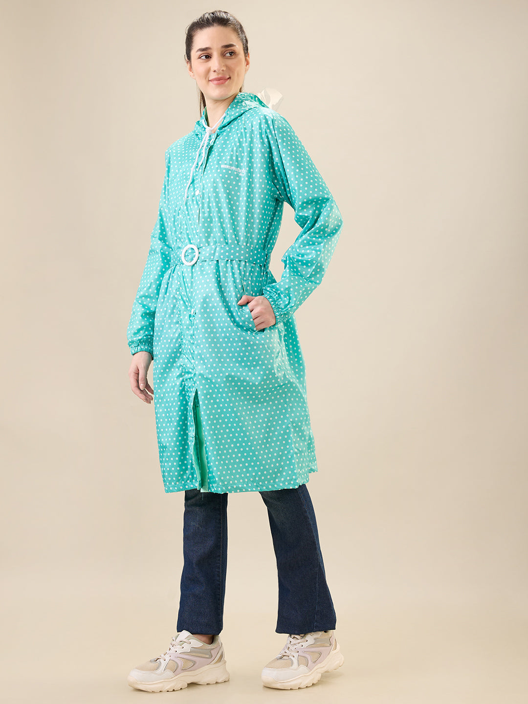 Women's Green Button Raincoat