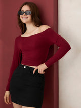 Women's Red Casual Fitted Solid Top