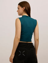 Women's Blue Casual Slim Fit Solid Top
