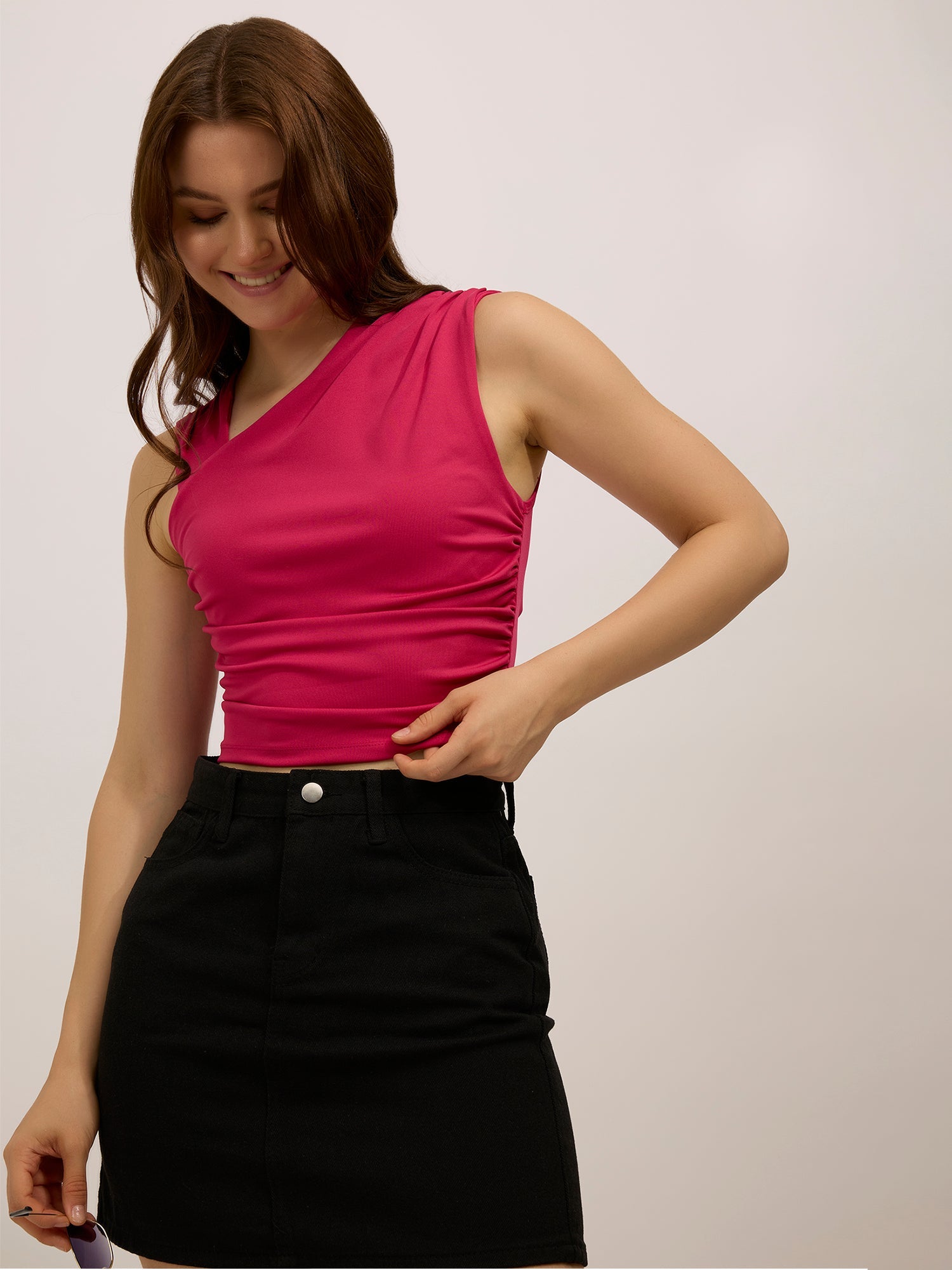 Women's Pink Party Skinny Fit Solid Top