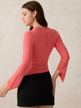 Women's Pink Casual Slim Fit Solid Top