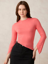 Women's Pink Casual Slim Fit Solid Top