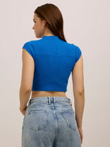 Women's Blue Casual Slim Fit Solid Top