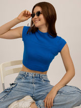 Women's Blue Casual Slim Fit Solid Top