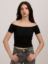 Women's Black Casual Fitted Solid Top