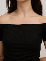 Women's Black Casual Fitted Solid Top