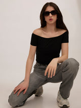 Women's Black Casual Fitted Solid Top