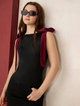 Women's Black Party Solid Sleeveless Top