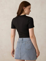 Women's Black Casual Slim Fit Solid Top