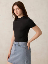 Women's Black Casual Slim Fit Solid Top