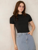 Women's Black Casual Slim Fit Solid Top