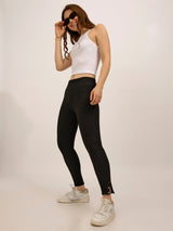 Women's Black Sports Slim Fit Solid Trouser