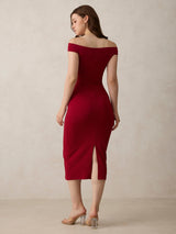 Women's Maroon Off Shoulder Textured Knit Dress