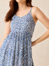 Women's Blue Floral Print Strappy Midi Dress