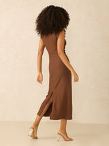Women's Brown Ruching Detail Midi Dress