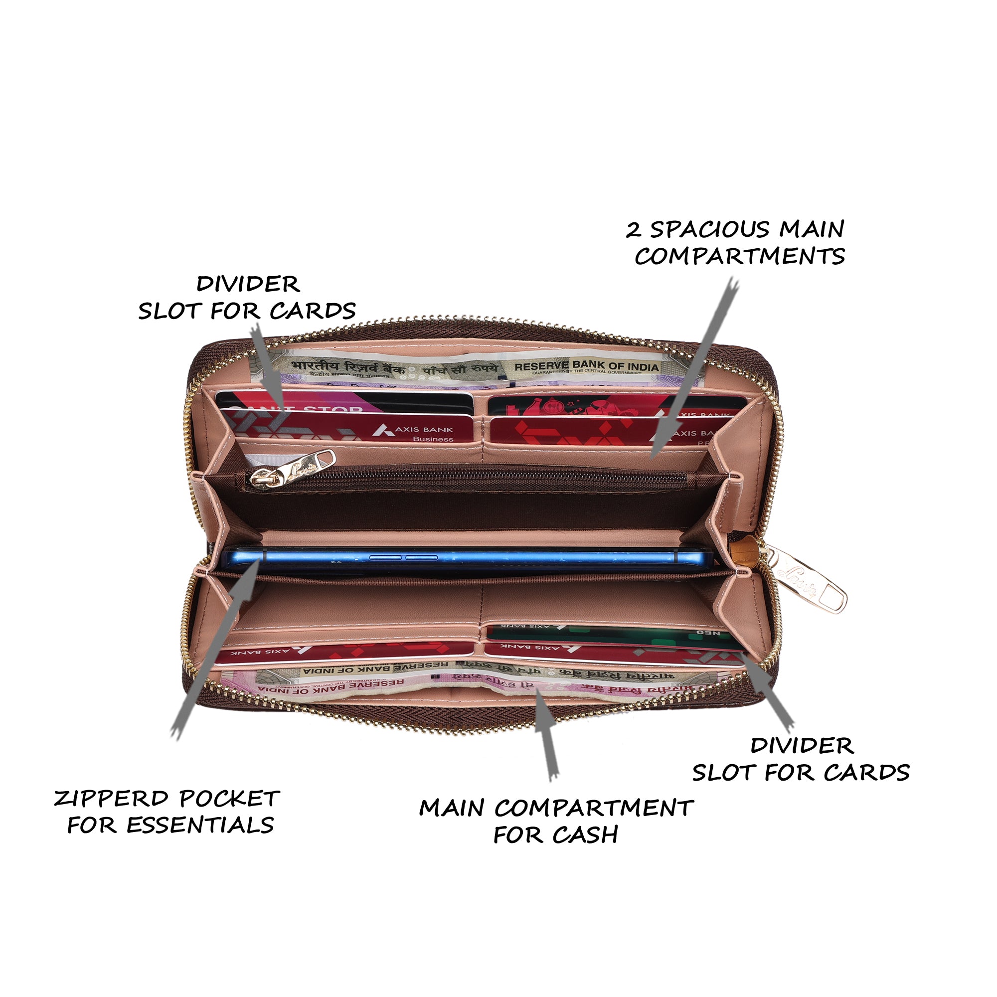 Women's Brown Casual Textured Wallet