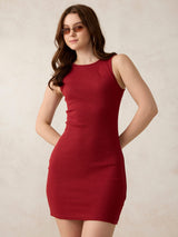 Women's Red Casual Bodycon Solid Dress