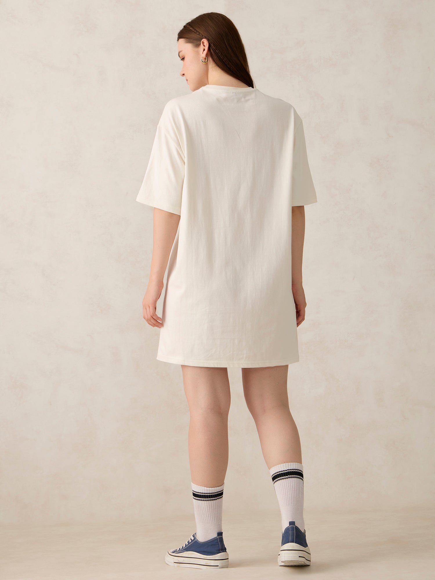 Women's White Casual Relaxed Fit Printed Dress