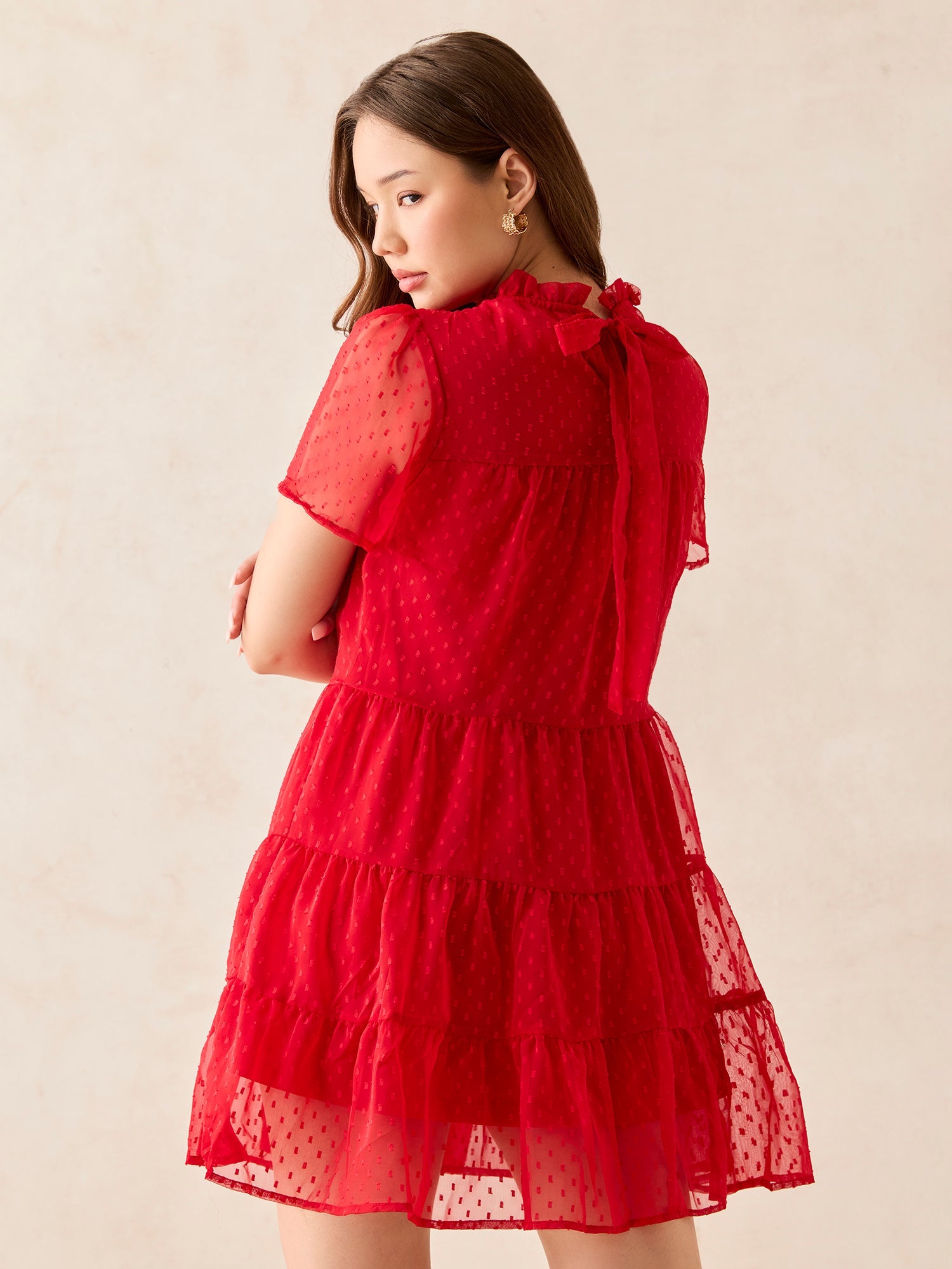 Women's Red Tiered Mini Dress