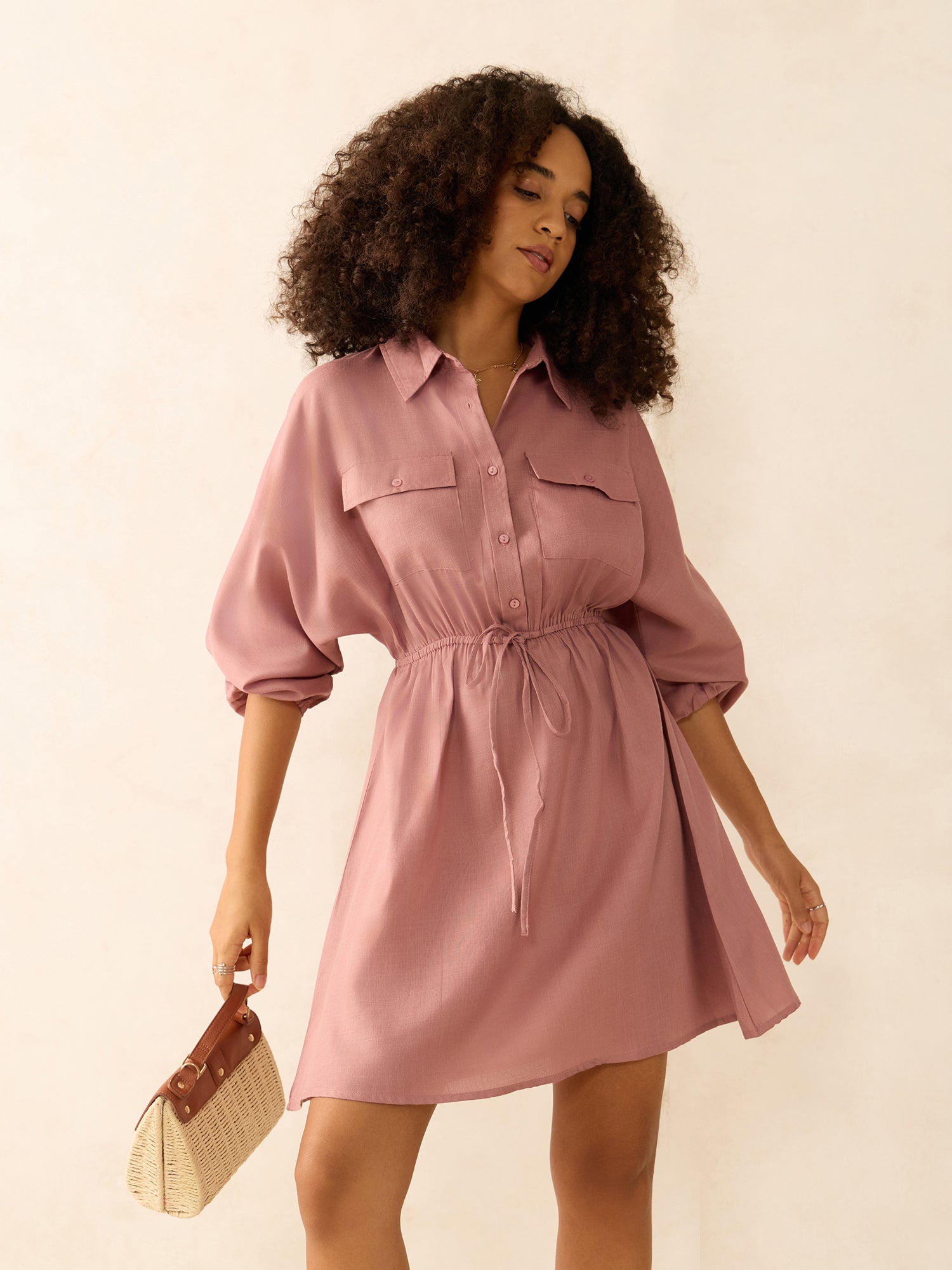Women's Beige Mini Utility Detail Dress