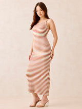Women's Brown Rib Stripe Maxi Dress