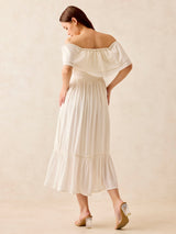 Women's White Off Shoulder Tiered Midi Dress