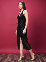 Women's Sequinned Stripe Wrap Midi Party Dress