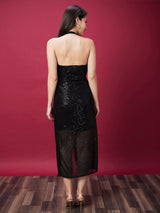 Women's Sequinned Stripe Wrap Midi Party Dress