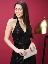 Women's Sequinned Stripe Wrap Midi Party Dress