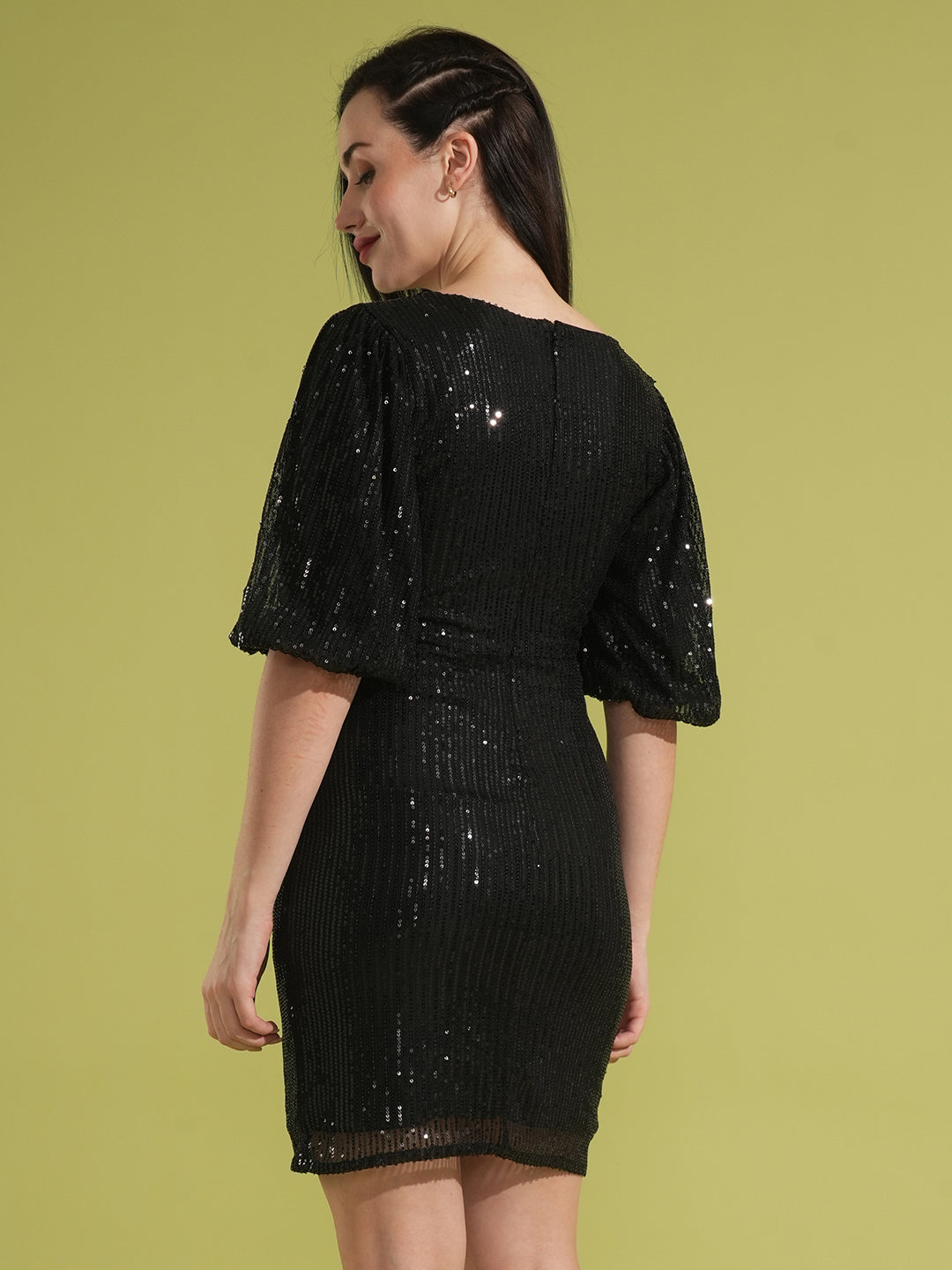 Women's Black Party Solid V-Neck Bodycon Dress