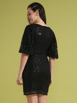 Women's Black Party Solid V-Neck Bodycon Dress