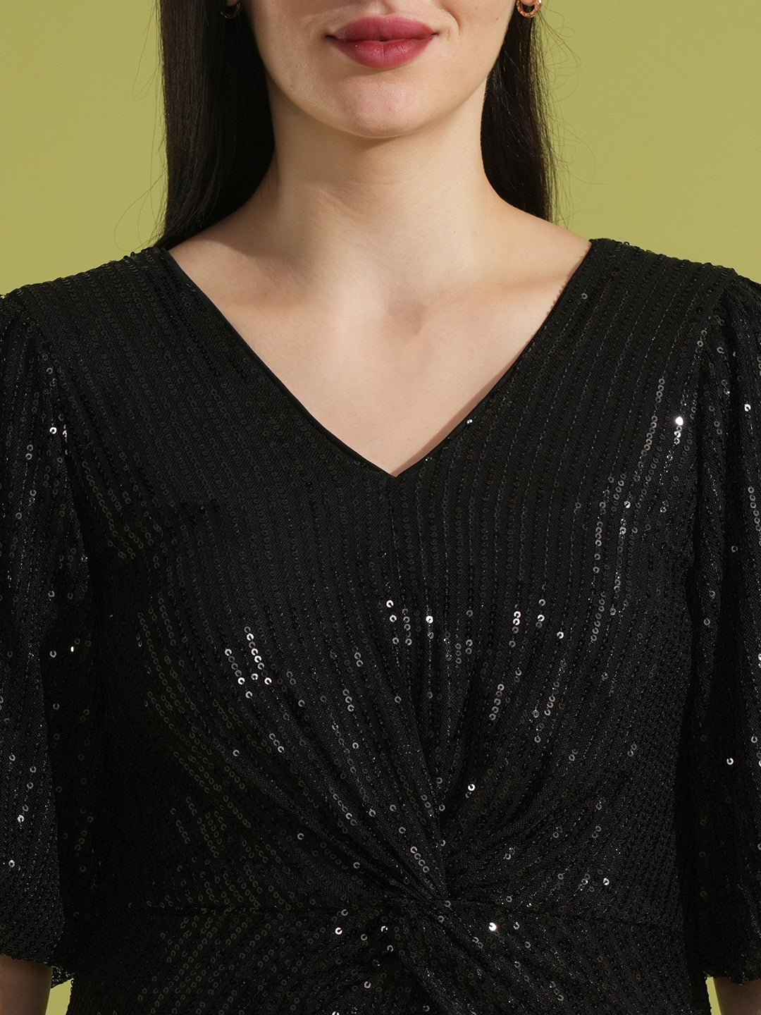 Women's Black Party Solid V-Neck Bodycon Dress