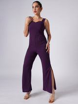 Women's Sweetheart Neck Strappy Shoulder Solid Side Slits Party Jumpsuit