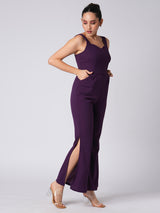 Women's Sweetheart Neck Strappy Shoulder Solid Side Slits Party Jumpsuit
