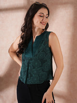 Women's Green Floral Self-Design Party Top