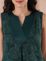 Women's Green Floral Self-Design Party Top