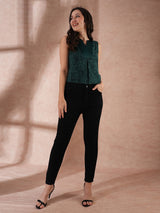 Women's Green Floral Self-Design Party Top