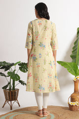 Women's Yellow Floral Printed Straight Pure Cotton Kurta and Leggings