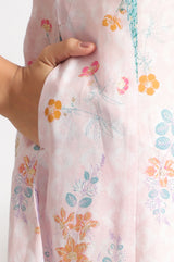 Women's Light Pink Floral Printed Straight Pure Cotton Kurta and Leggings