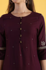 Women's Purple Embroidered Straight Kurta and Straight Pants Set