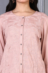 Women's Pink Embroidered Straight Rayon Co-ord Set