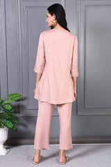 Women's Pink Embroidered Straight Rayon Co-ord Set